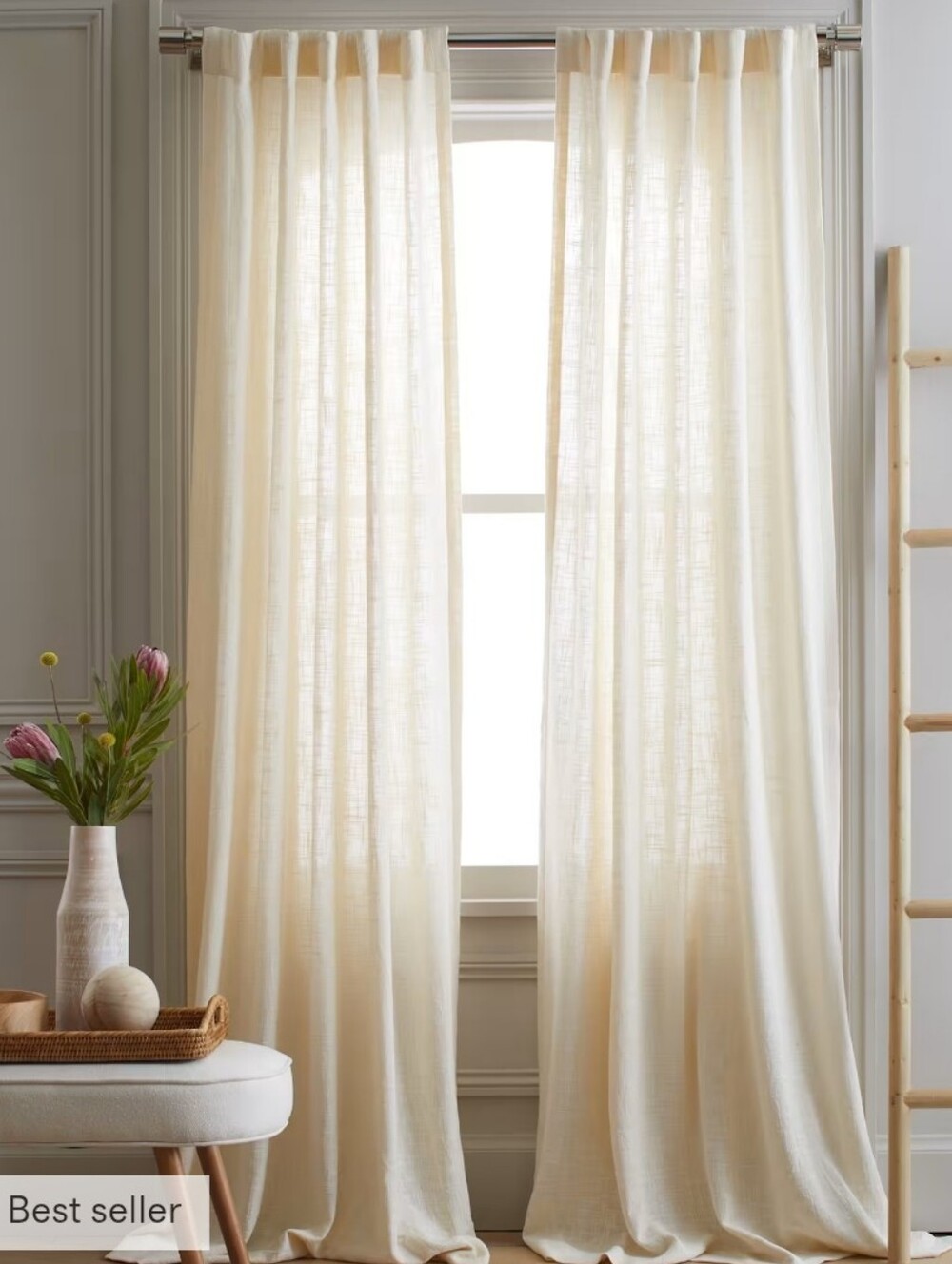 Quince Cotton Slub Semi-Sheer Textured Panels (2) In Ivory 48 X 108